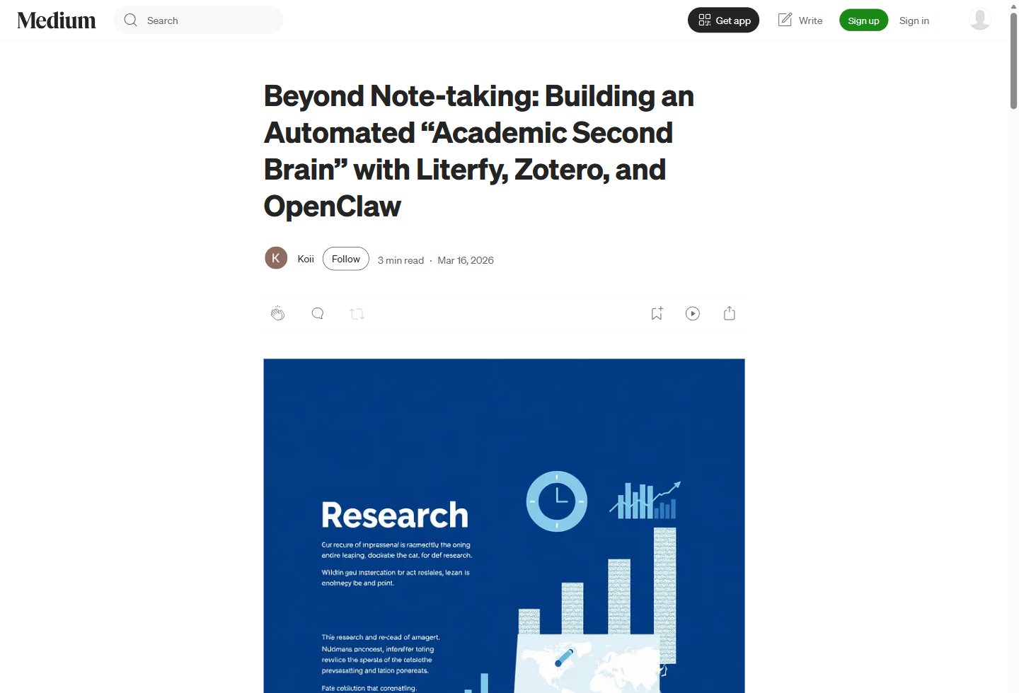 Beyond Note-taking 一文的 Medium 截图，包含标题、作者信息和正文开头。